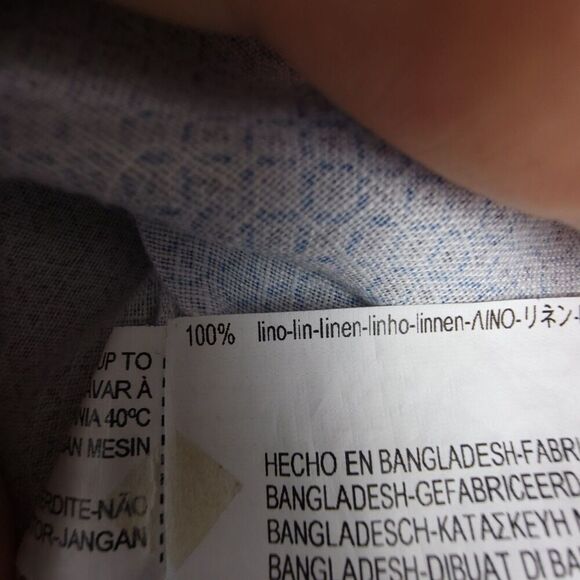 ZARA MAN 100% Linen Slim Fit Long Sleeve Button Down Shirt Mens Large Blue Print - Picture 8 of 8